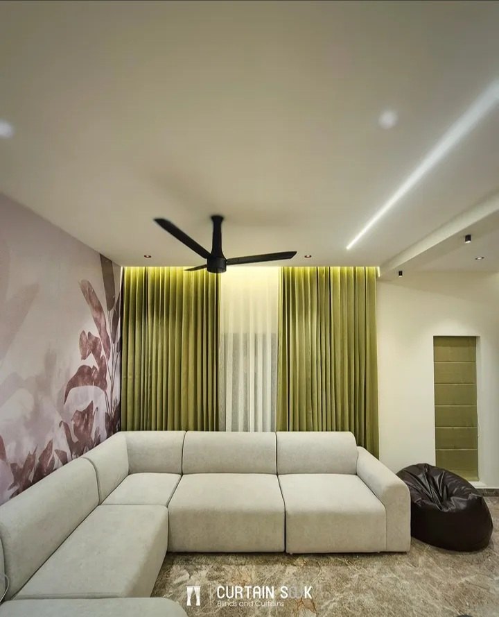 Living Room · Pleat Curtains
